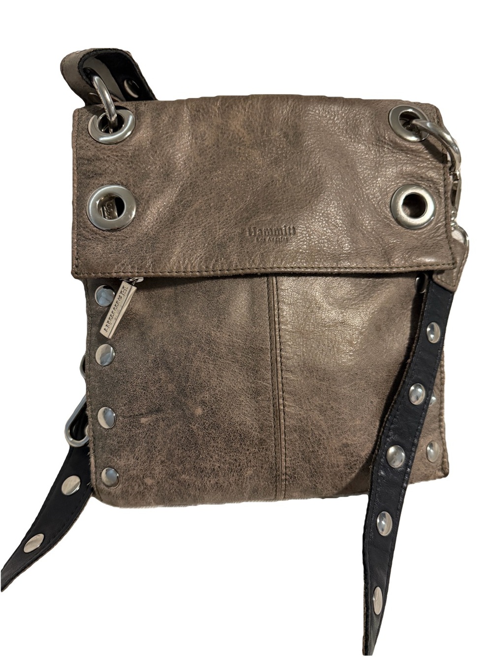 Hammitt Montana reversible tan brown red leather pewter 2in 1 crossbody bag Y2K